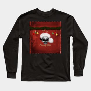 Funny skull with christmas hat, I'm freaking jolly Long Sleeve T-Shirt